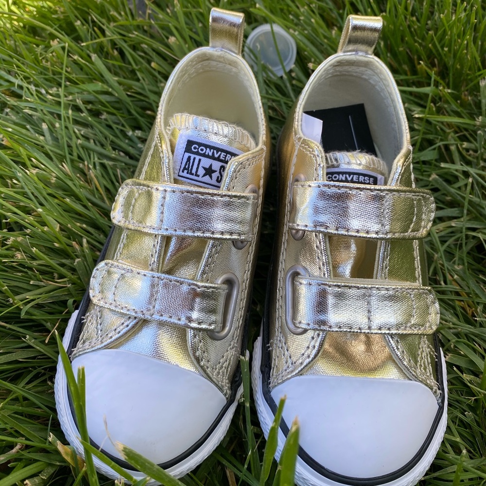 Gold Velcro Girls Converse